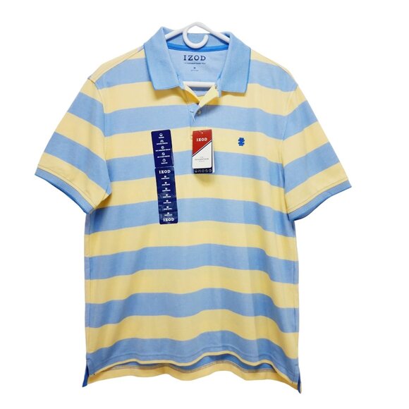 Izod Polo Shirt Mens yellow Stripes Advantage Performance Stretch Sport size M - Picture 1 of 12